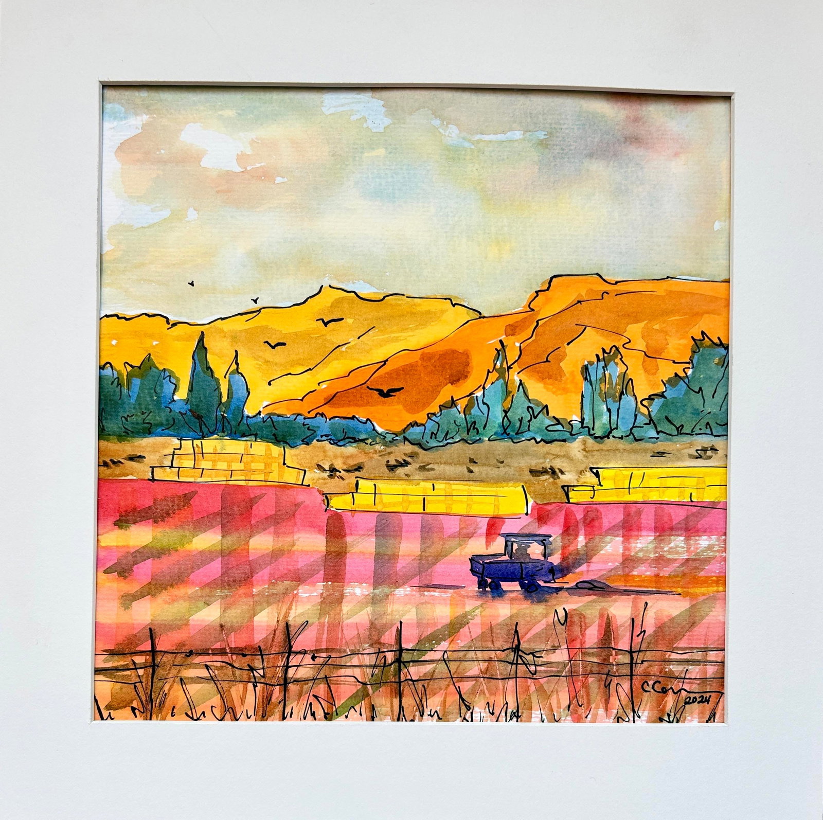Original Watercolor Painting "Making Hot Pink Hay" - 4