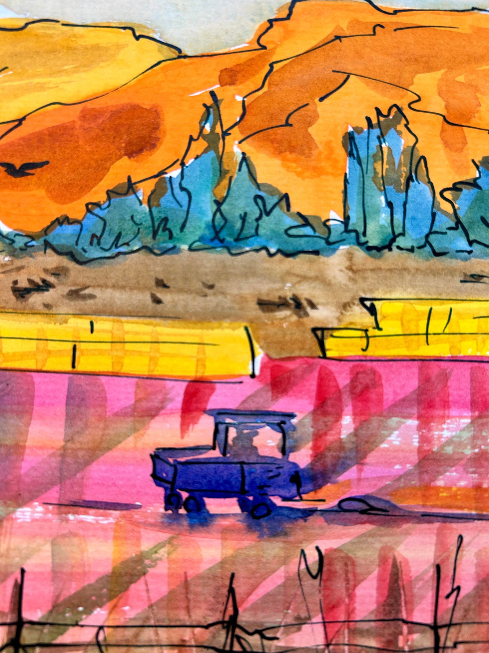 Original Watercolor Painting "Making Hot Pink Hay" - 5