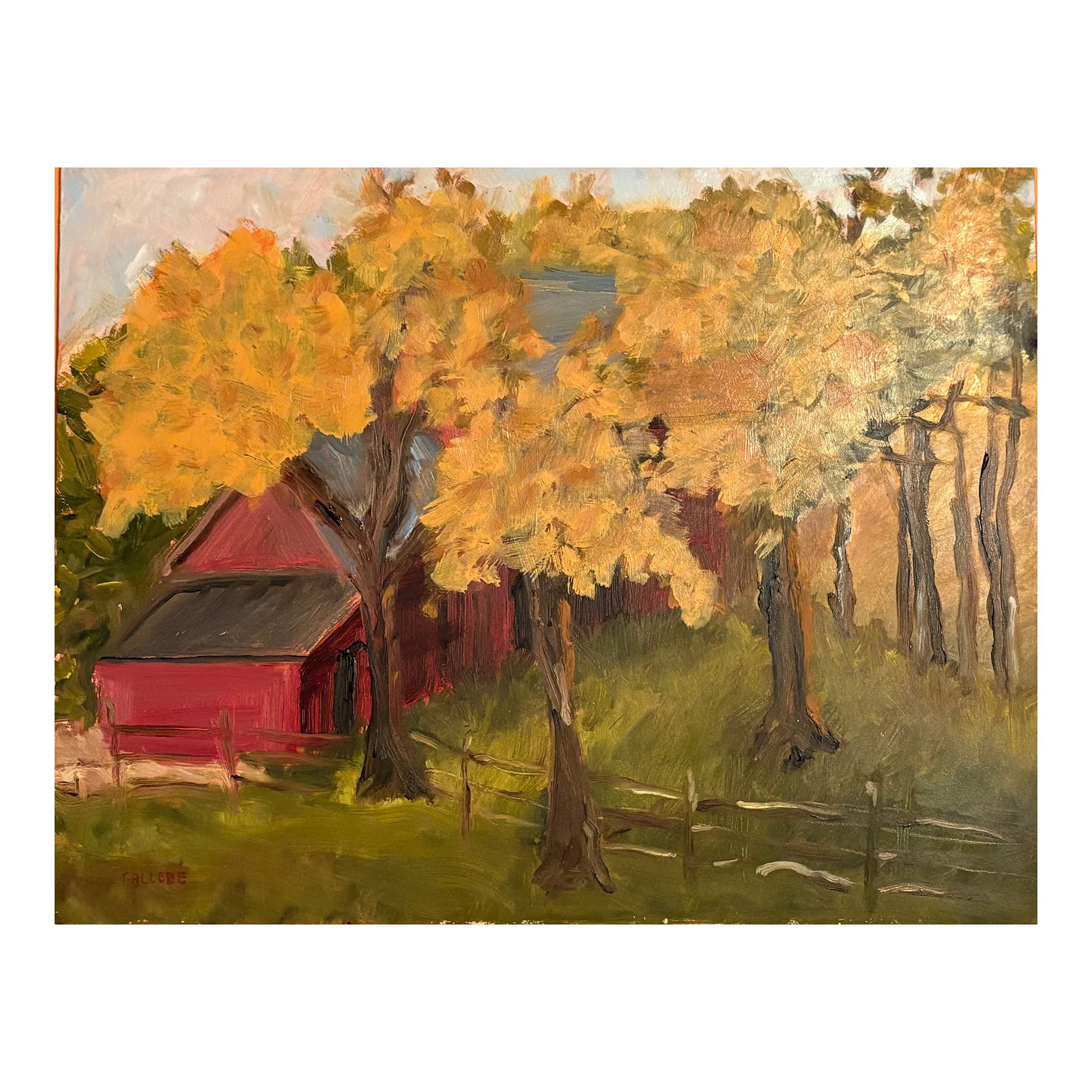 Oil Painting - Landscape: A signed painting on gesso board of a landscape that feels like a Fairfield Porter. An artist with a painterly vision, which encompassed a fascination with nature and the ability to reveal