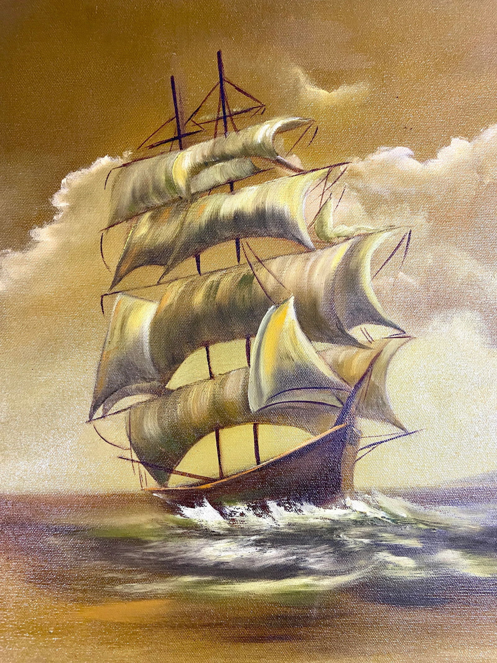 Mid 20th Century Seascape with Clippership Oil Painting - 3