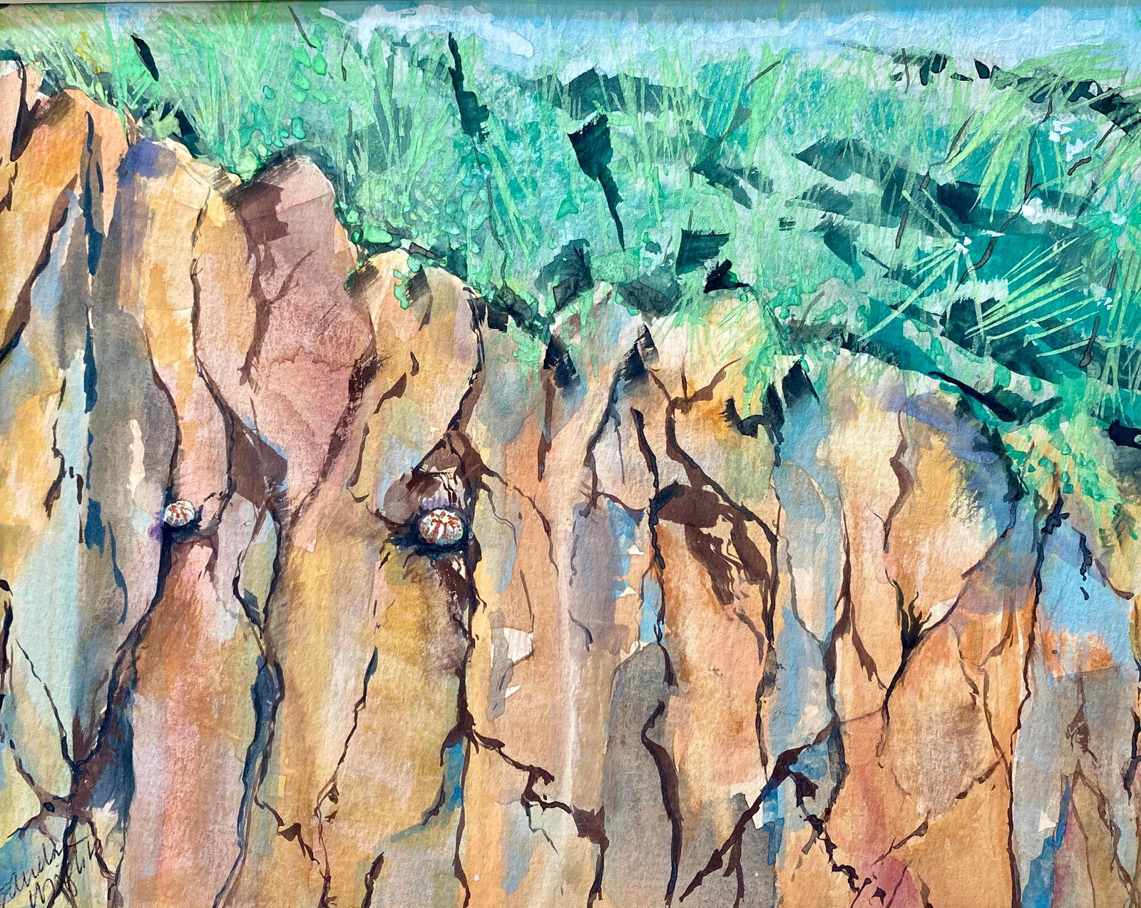 Island Cliff Watercolor Painting by Sandra Wright - 2