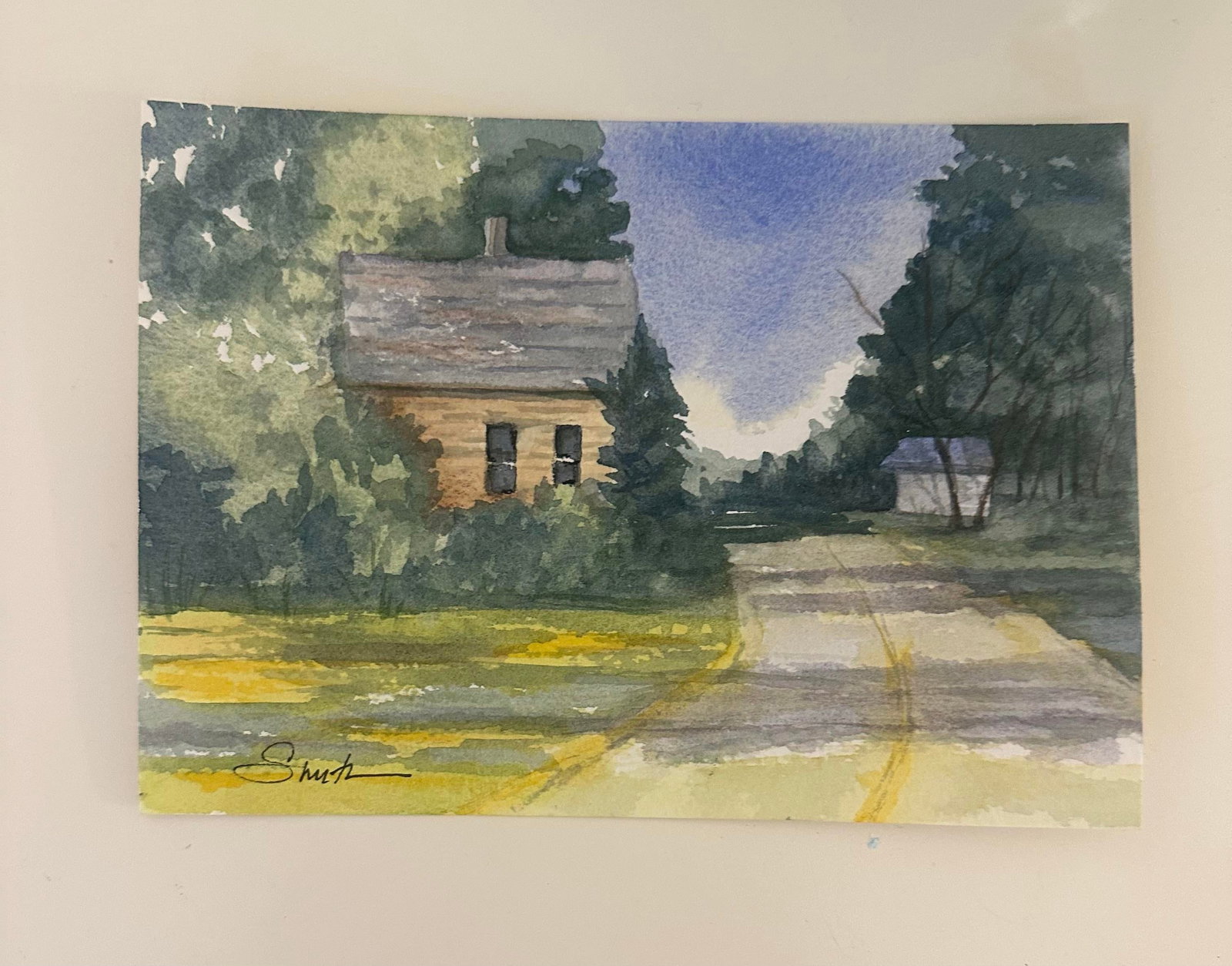 "Quiet Bend in the Road" Signed Original Watercolor Landscape by Nancy Smith - 2