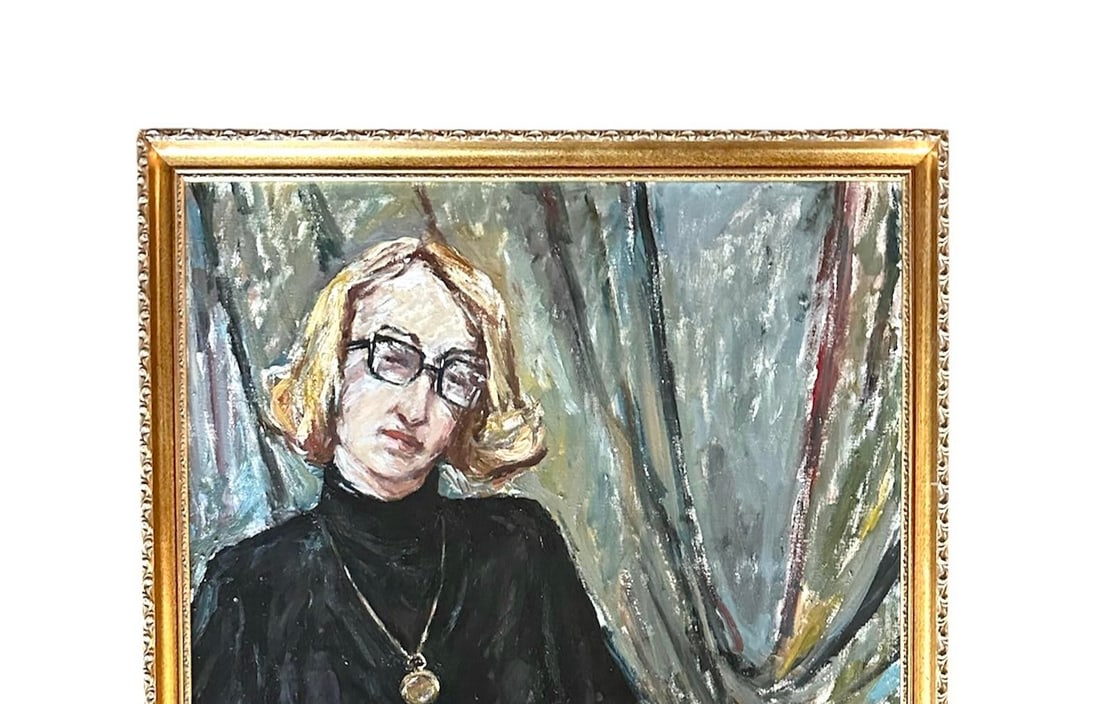 Vintage Gilt Framed Expressionist Oil on Canvas Estate Portrait Painting of Lady, Signed, 1960 - 2