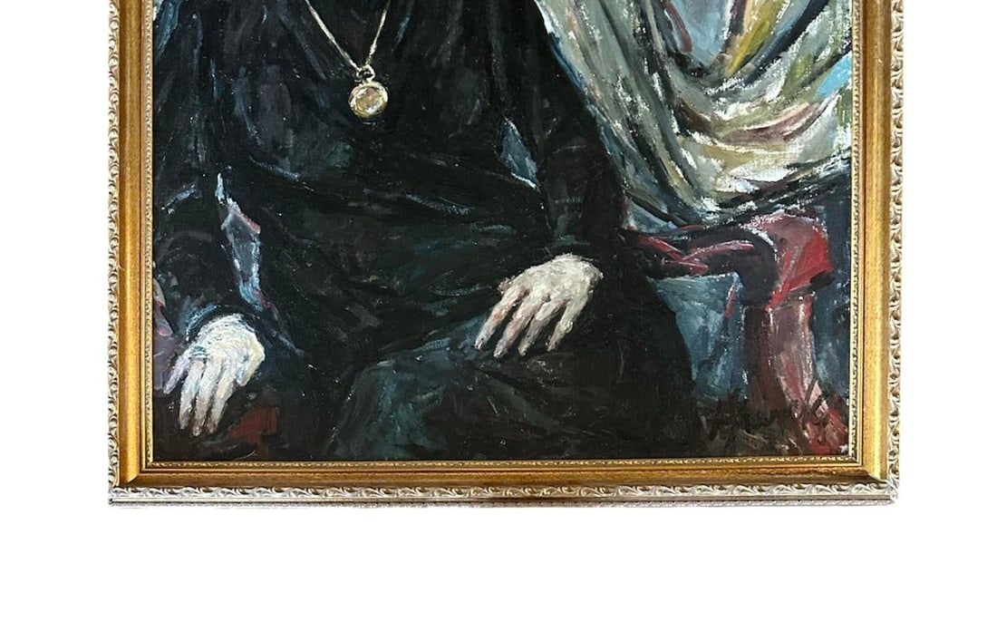 Vintage Gilt Framed Expressionist Oil on Canvas Estate Portrait Painting of Lady, Signed, 1960 - 3