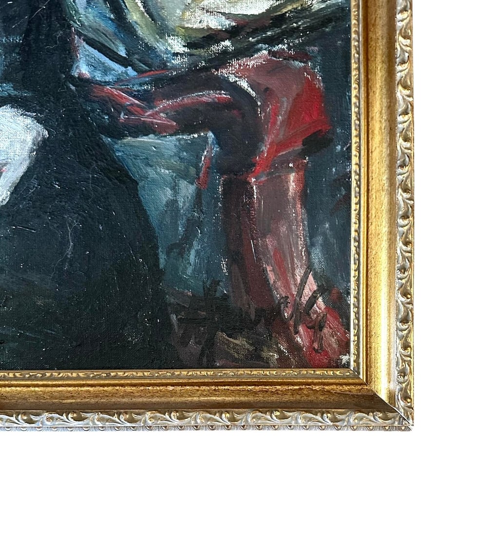 Vintage Gilt Framed Expressionist Oil on Canvas Estate Portrait Painting of Lady, Signed, 1960 - 4