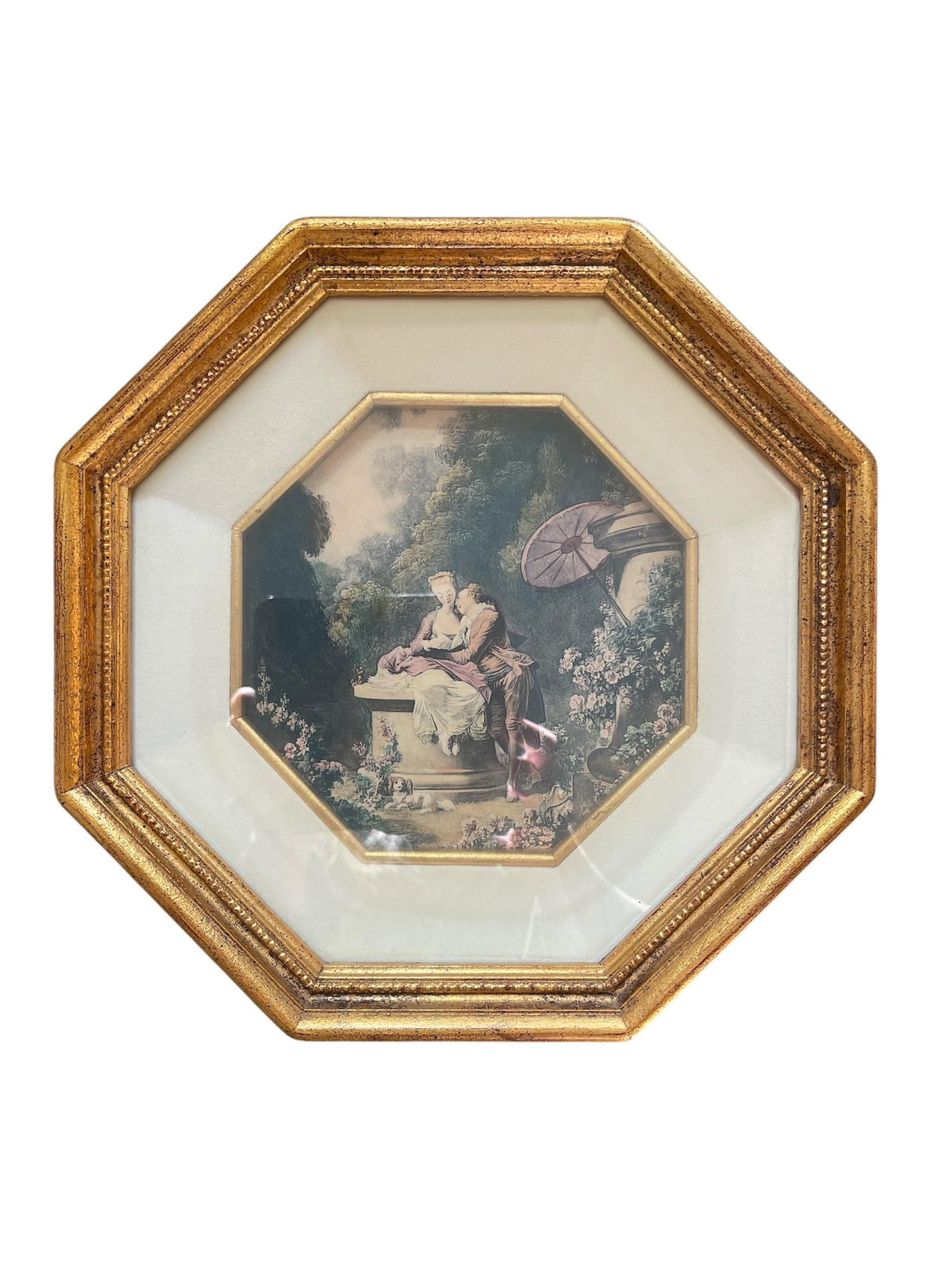 1940s French Set of 4 Fragonard Prints in Gilded Octagonal Frames - 5