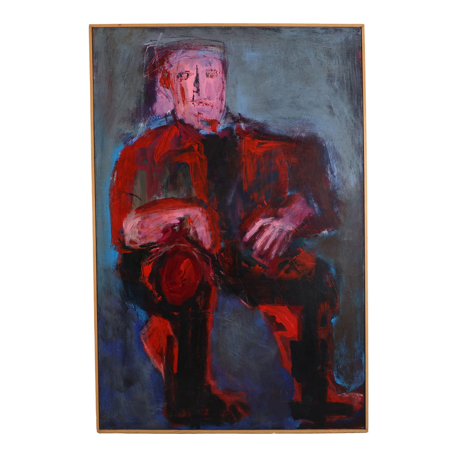 Large Figurative Expressionism Original Painting by the Reverend Dr. Virginia Cohn Parkum: "Night Shades" was painted by the Rev. Dr. Virginia Cohn Parkum, exact date unknown. Acrylic on Canvas. Original painting. MEASURES: 24.25" x 36.25" x 1" Framed in a simple wooden frame. Canvas is in