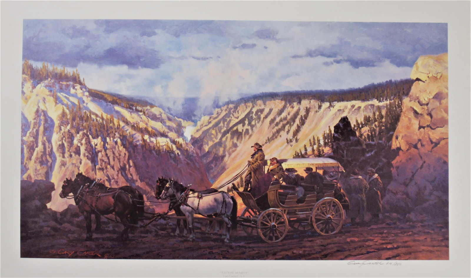 Gary Carter, A Kodak Moment: This artwork titled "A Kodak Moment" 1992 is an offset lithograph by renown Western artist Gary Carter, born 1938. It is hand signed and numbered 816/850 in pencil by the artist. The image size is 17.