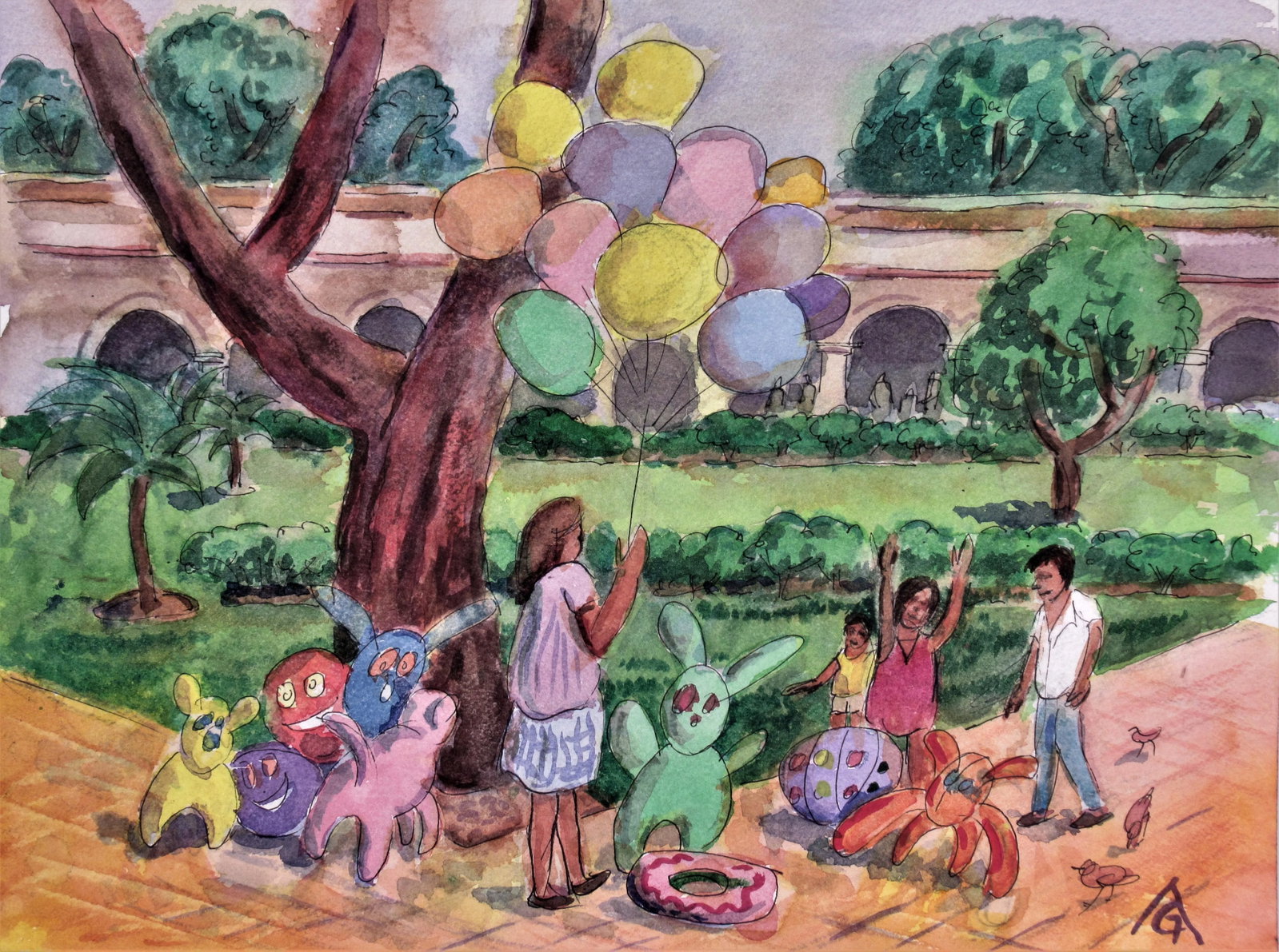 Arnold A. Grossman, Oaxaca Playtime, Circa 1970: Artist: Arnold Grossman (American, 1923-2016) Title: Oaxaca Playtime Year: c.1980 Medium:Watercolor Paper: Watercolor paper Image size: 12.25 x 16 inches paper size: 12.25 x 16 inches Signature: