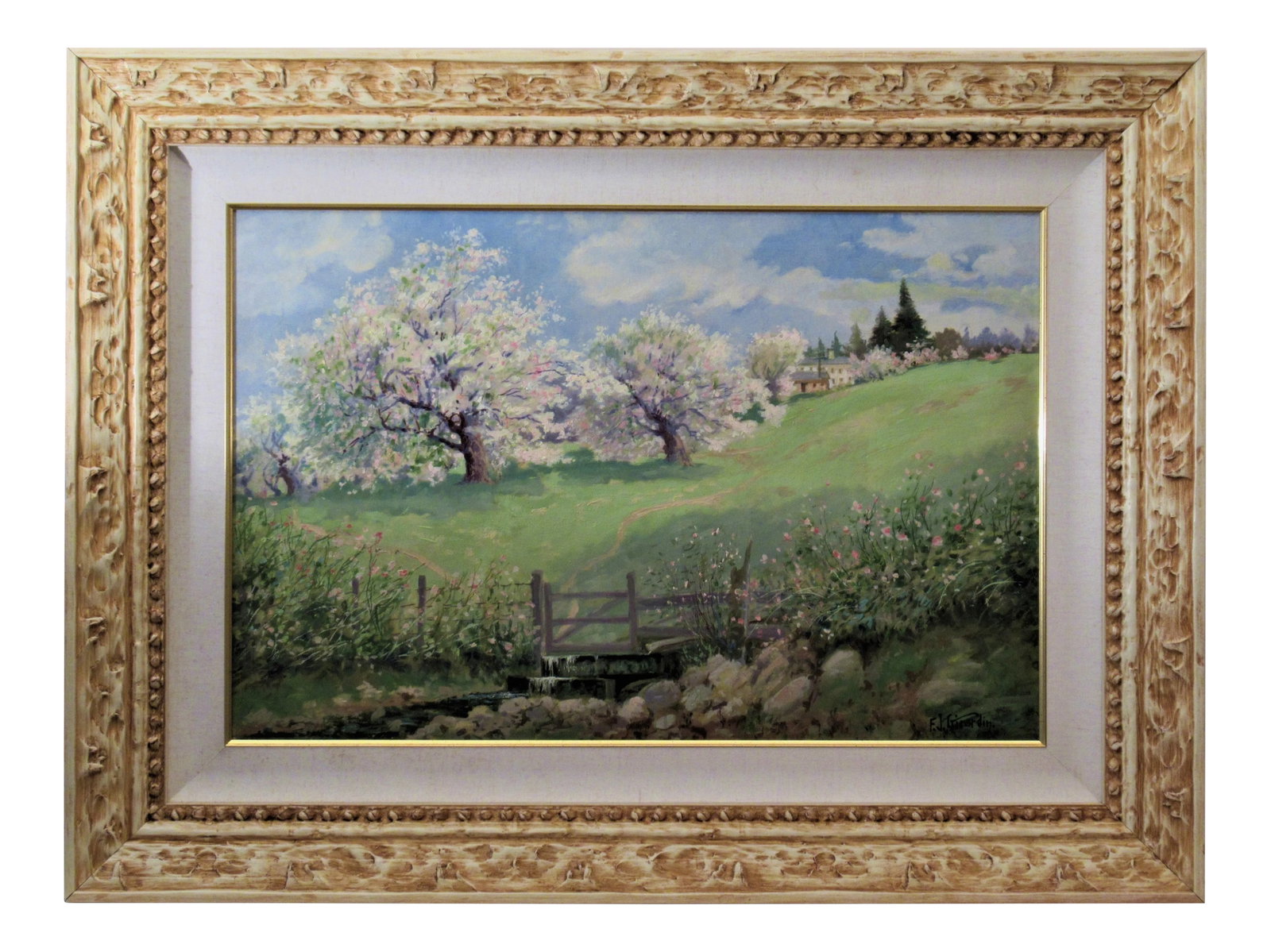 Frank Joseph Girardin, Landscape, Circa 1935: This artworl "Landscape" c. 1935 is an oil painting on hardboard by renown California artist Frank Joseph Girardin, 1856-1945. It is signed at the lower right corner. The hardboard size is 20 x 30