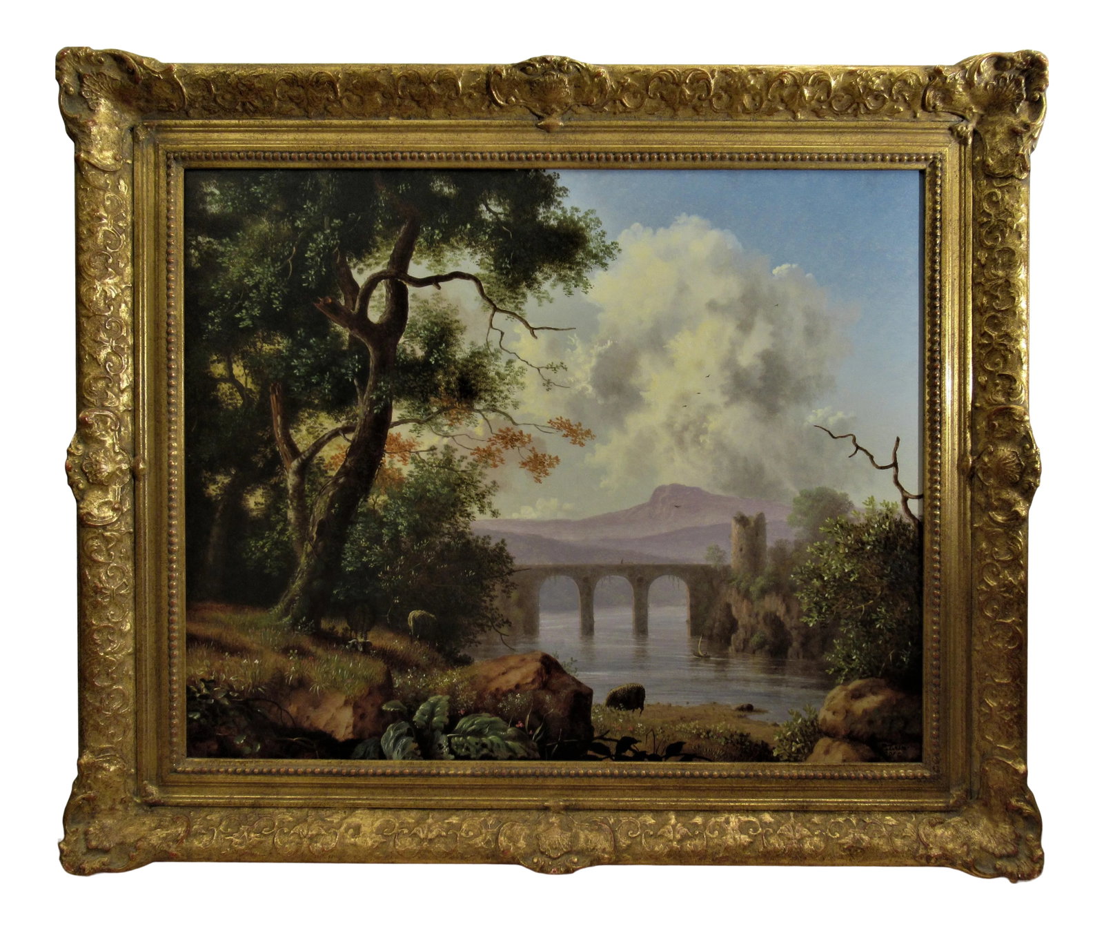 Richard Peterson, Landscape, 1991: This artwork "Landscape" 1991 is an oil on board by noted artist Richard Peterson, born 1947. It is signed and dated at the lower right corner by the artist. The board size is 24 x 30 inches, framed i