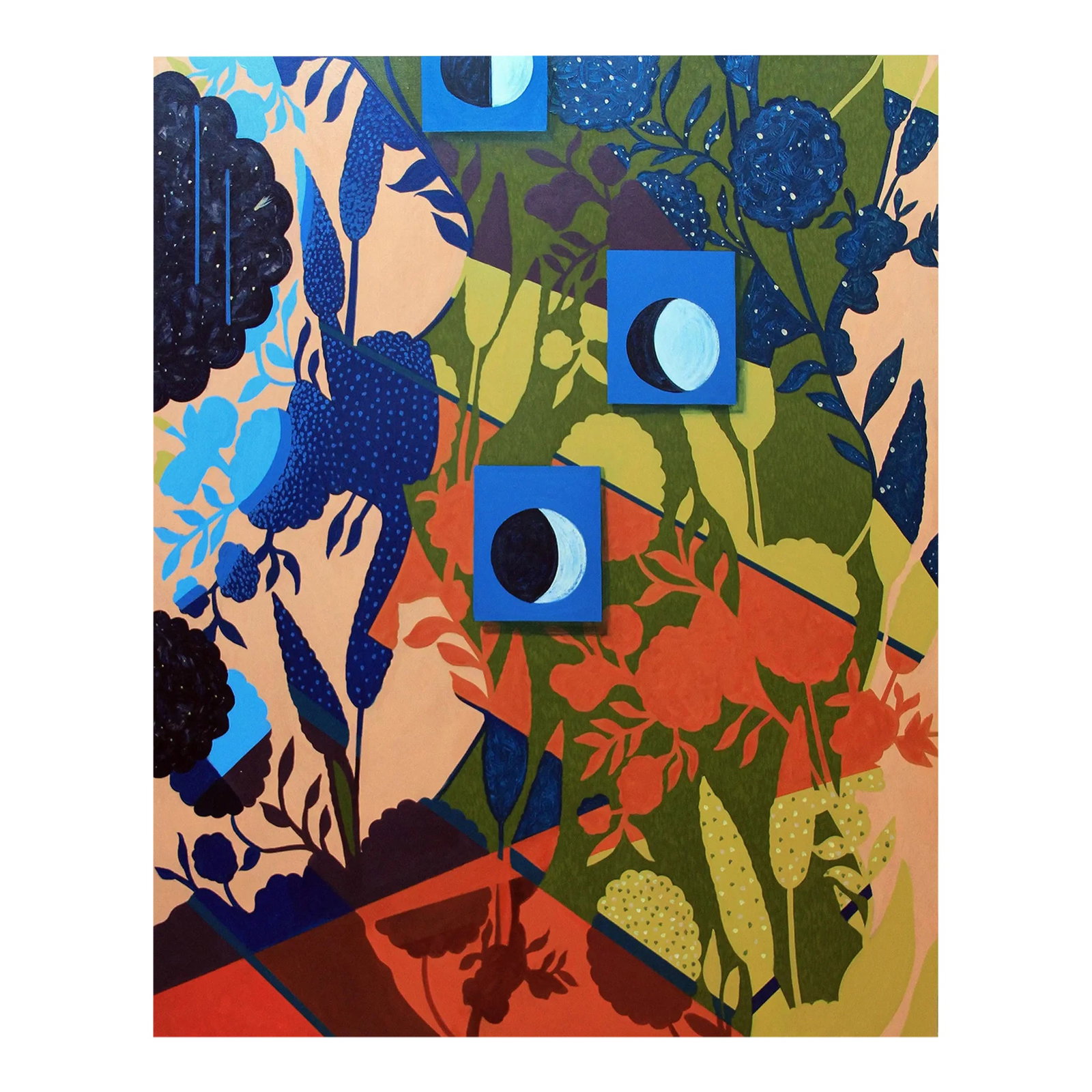 "Guardian of the Night" Contemporary Original Abstract Acrylic Painting by Albert Leon Sultan: ''Guardian of the night'' or Kahu o ka Po (Hawaiinan) is part of a series of artworks called "Return to Eden". The series marks an abrupt change of approach by artist Albert Leon Sultan in his
