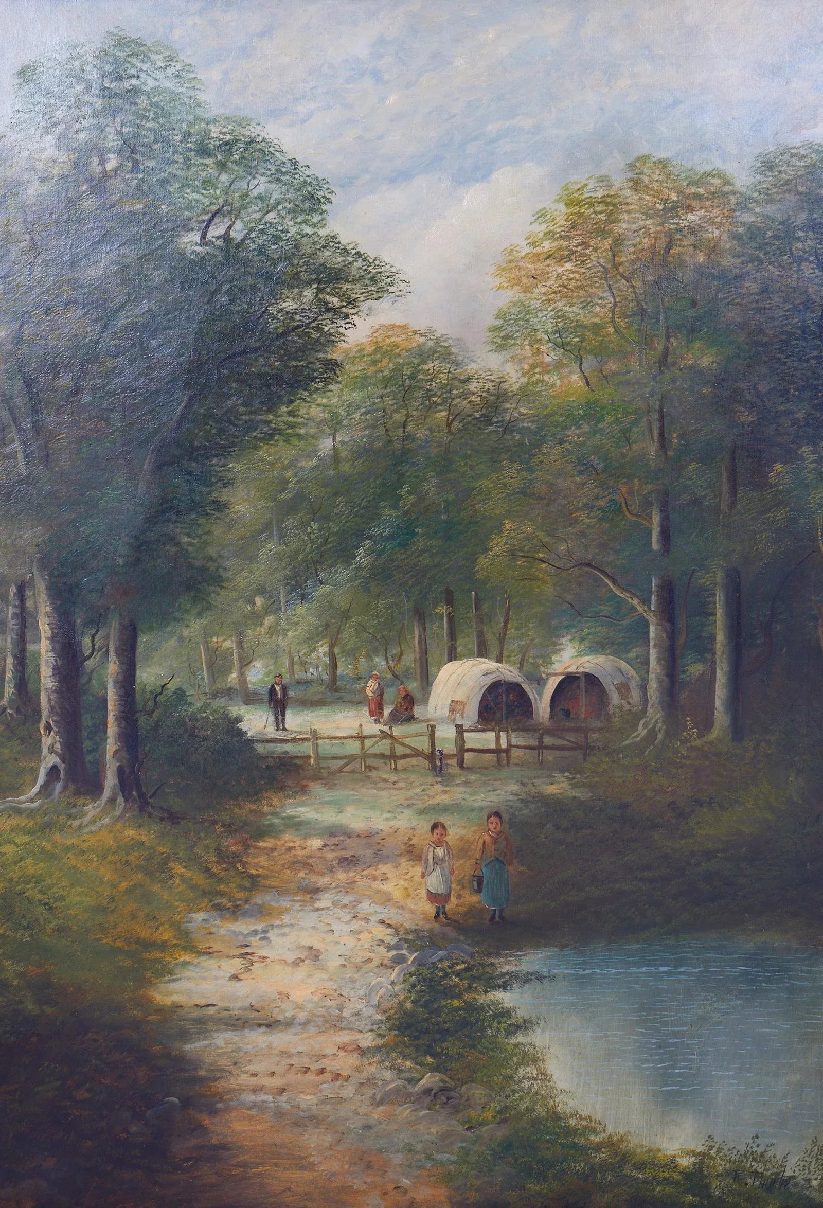 19th Century Continental School Lakeside Scene Oil Painting, Framed - 10