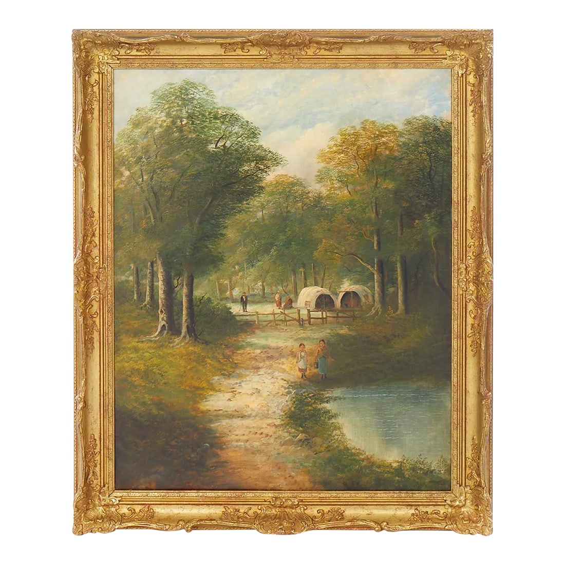 19th Century Continental School Lakeside Scene Oil Painting, Framed (1 of 11)