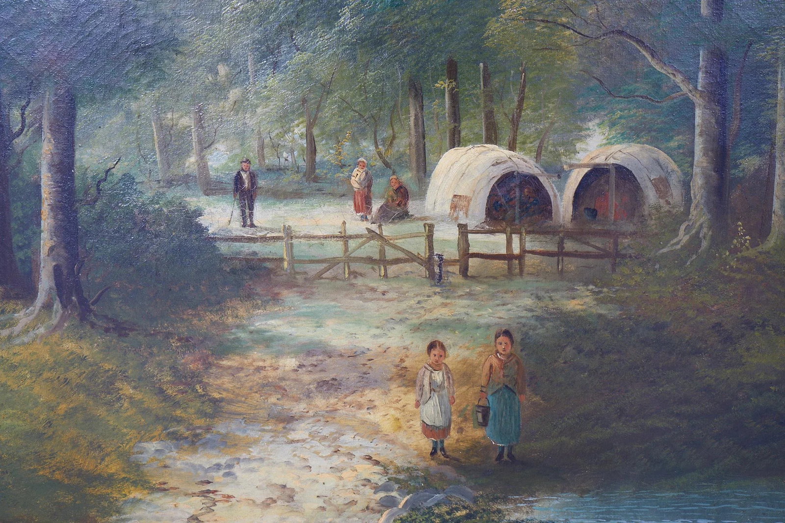 19th Century Continental School Lakeside Scene Oil Painting, Framed - 9