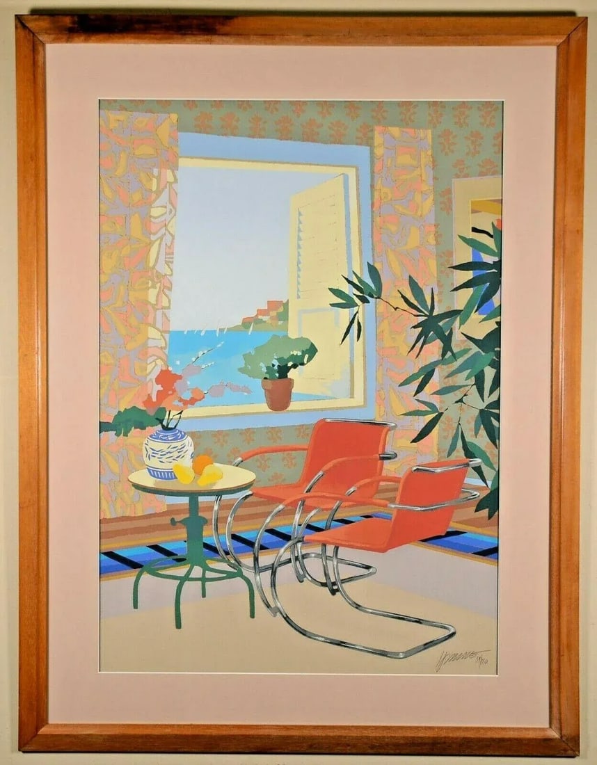 Late 20th Century "Interior with Mies" Max Hayslette Interior Scene Signed Serigraph, Framed - 11