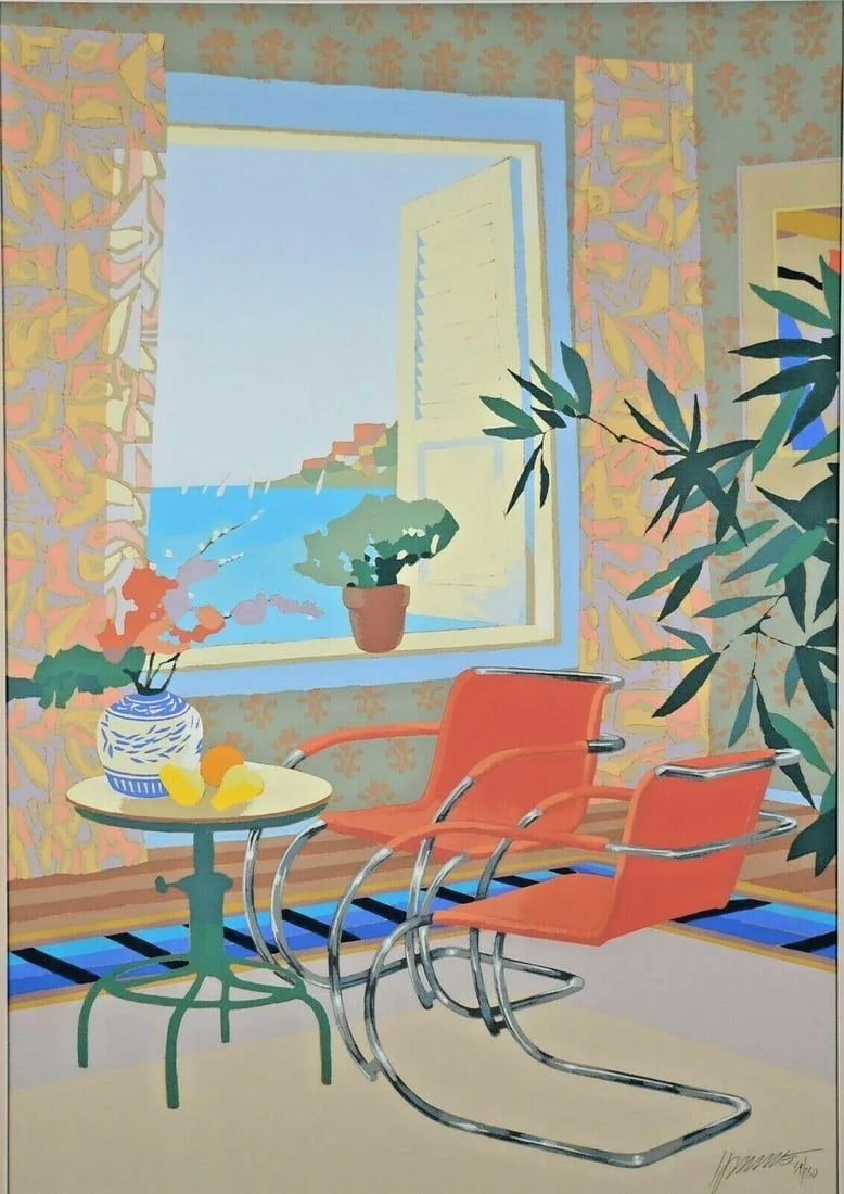 Late 20th Century "Interior with Mies" Max Hayslette Interior Scene Signed Serigraph, Framed - 12
