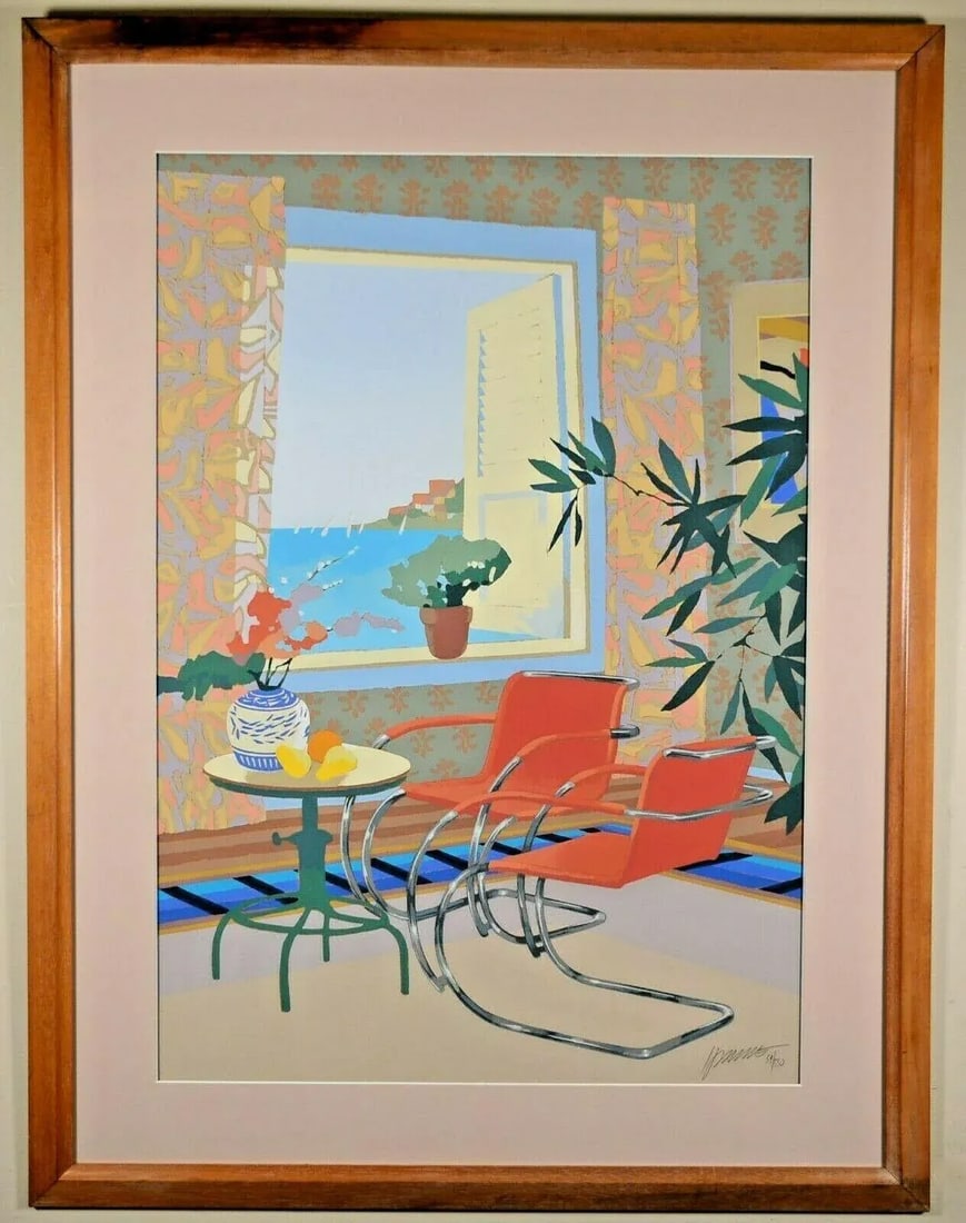 Late 20th Century "Interior with Mies" Max Hayslette Interior Scene Signed Serigraph, Framed - 13