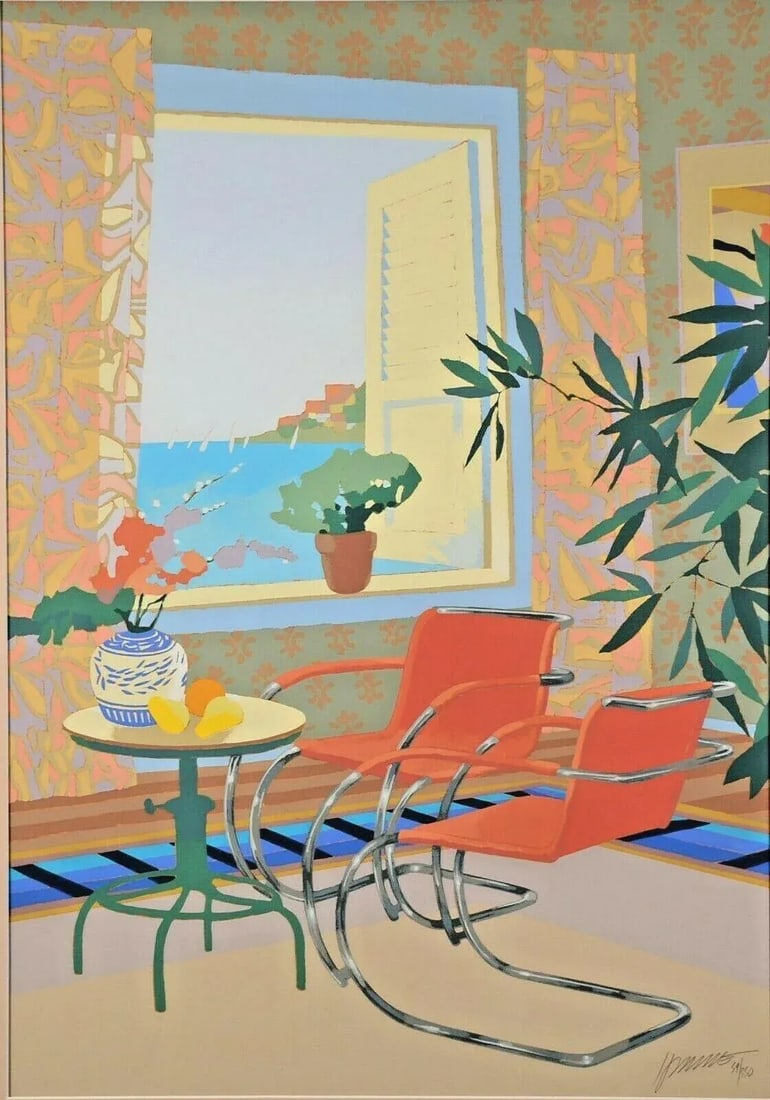 Late 20th Century "Interior with Mies" Max Hayslette Interior Scene Signed Serigraph, Framed - 2