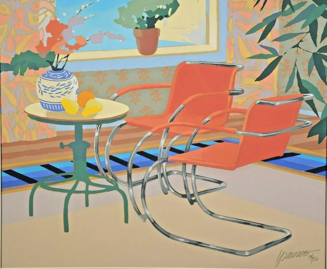 Late 20th Century "Interior with Mies" Max Hayslette Interior Scene Signed Serigraph, Framed - 3