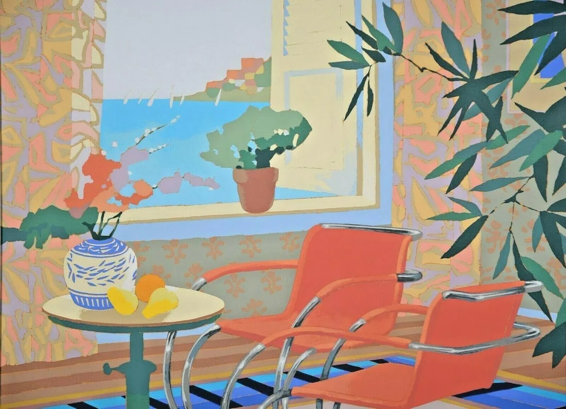Late 20th Century "Interior with Mies" Max Hayslette Interior Scene Signed Serigraph, Framed - 5