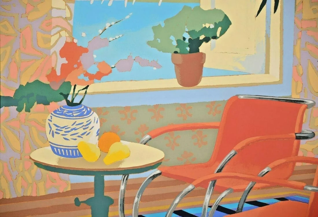 Late 20th Century "Interior with Mies" Max Hayslette Interior Scene Signed Serigraph, Framed - 7