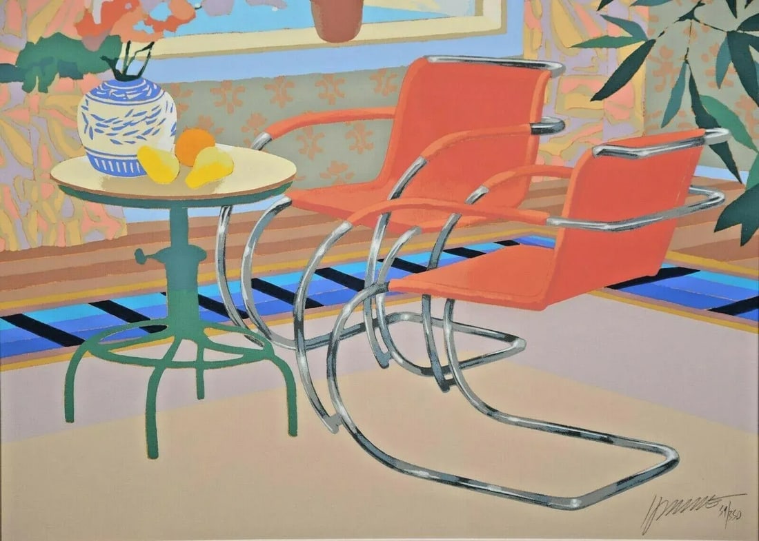 Late 20th Century "Interior with Mies" Max Hayslette Interior Scene Signed Serigraph, Framed - 8