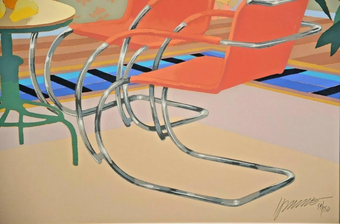 Late 20th Century "Interior with Mies" Max Hayslette Interior Scene Signed Serigraph, Framed - 9