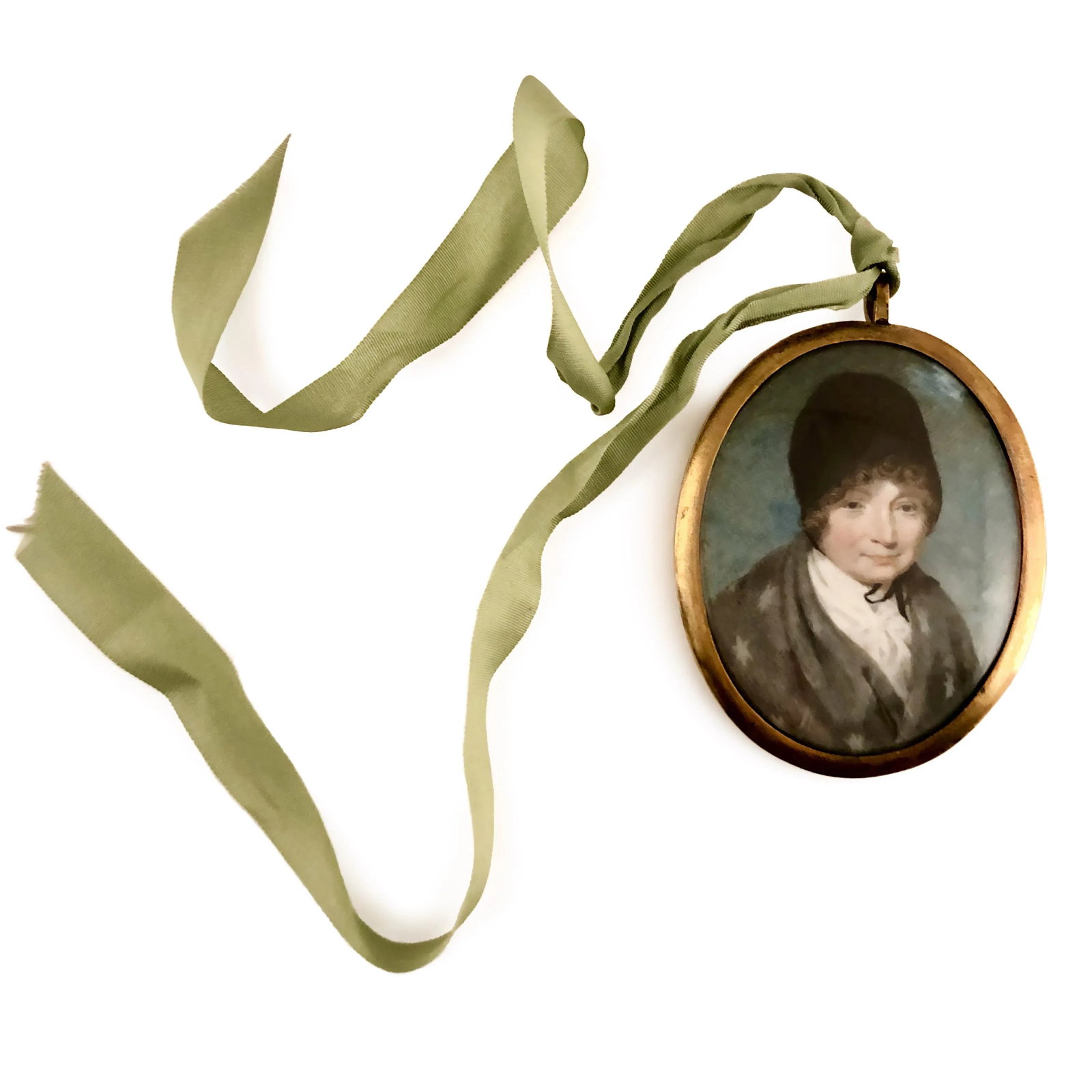 19th Century Continental School Portrait Miniature Watercolor of a Woman in a Black Bonnet, Framed - 13
