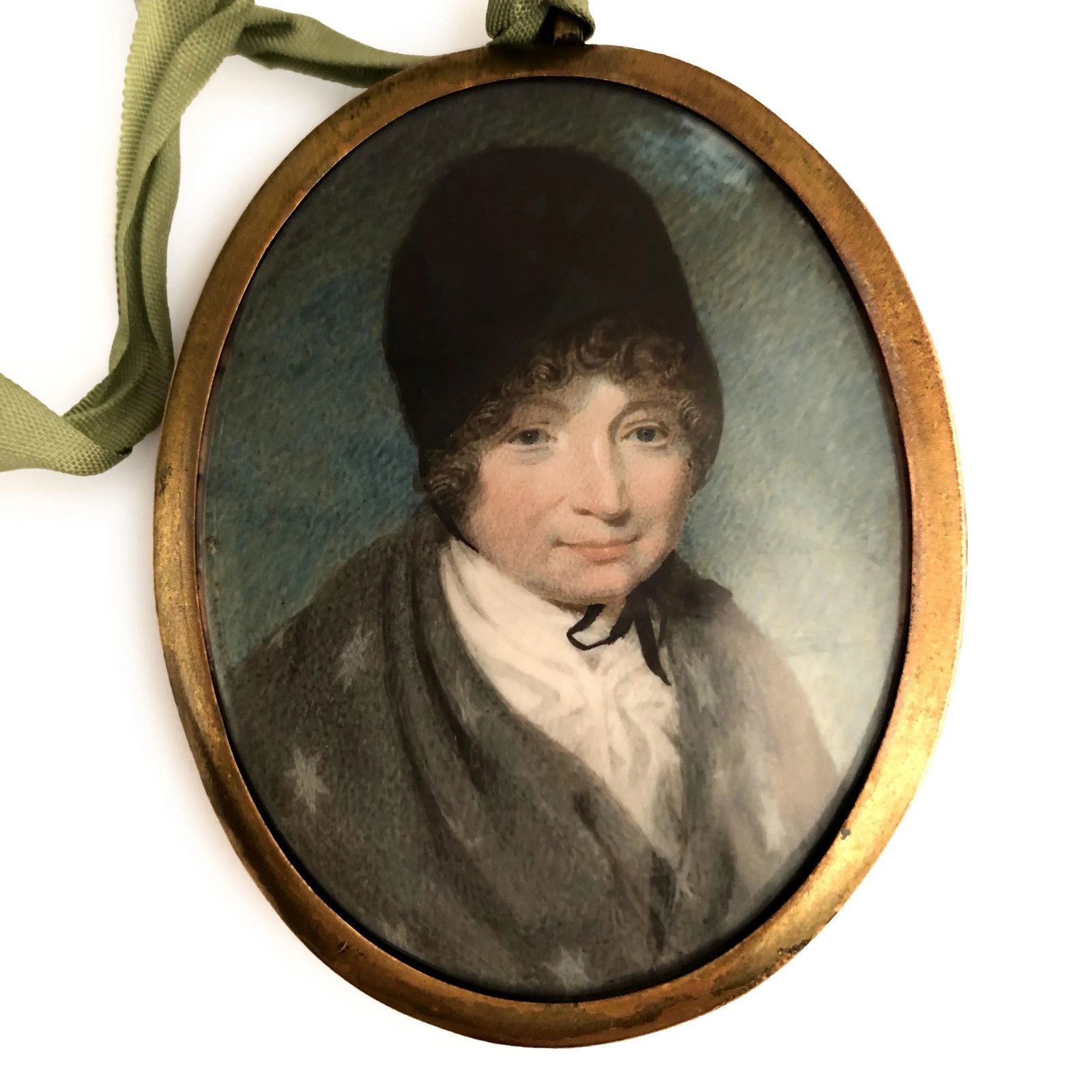 19th Century Continental School Portrait Miniature Watercolor of a Woman in a Black Bonnet, Framed - 2
