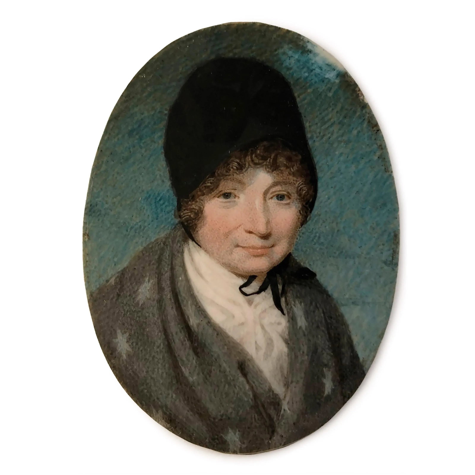 19th Century Continental School Portrait Miniature Watercolor of a Woman in a Black Bonnet, Framed - 4