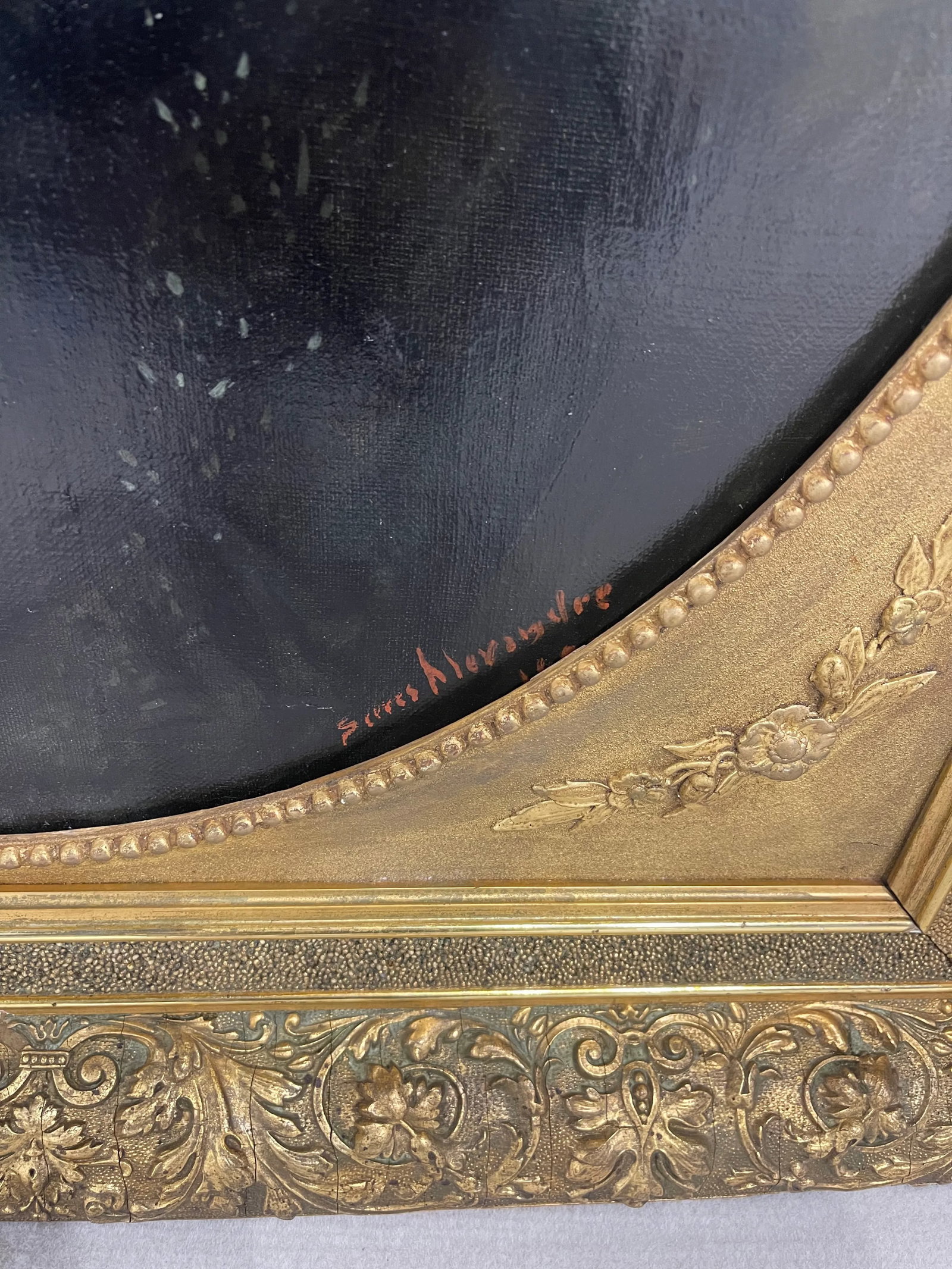 19th Century Medallion Portrait Oil Painting of a Woman on Canvas, Framed - 5