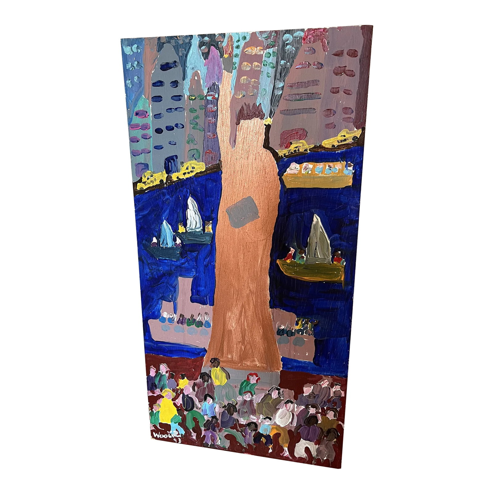 1993 Folk Art Portrait Painting of the Statue of Liberty by Woodie Long: American Folk Artist Woodie Long (1942-2009) Painting of The Statue of Liberty on board, dated '93, signed and numbered 5623Woodie Long Woodie Long was born October 19, 1942, in Plant City, Florida.