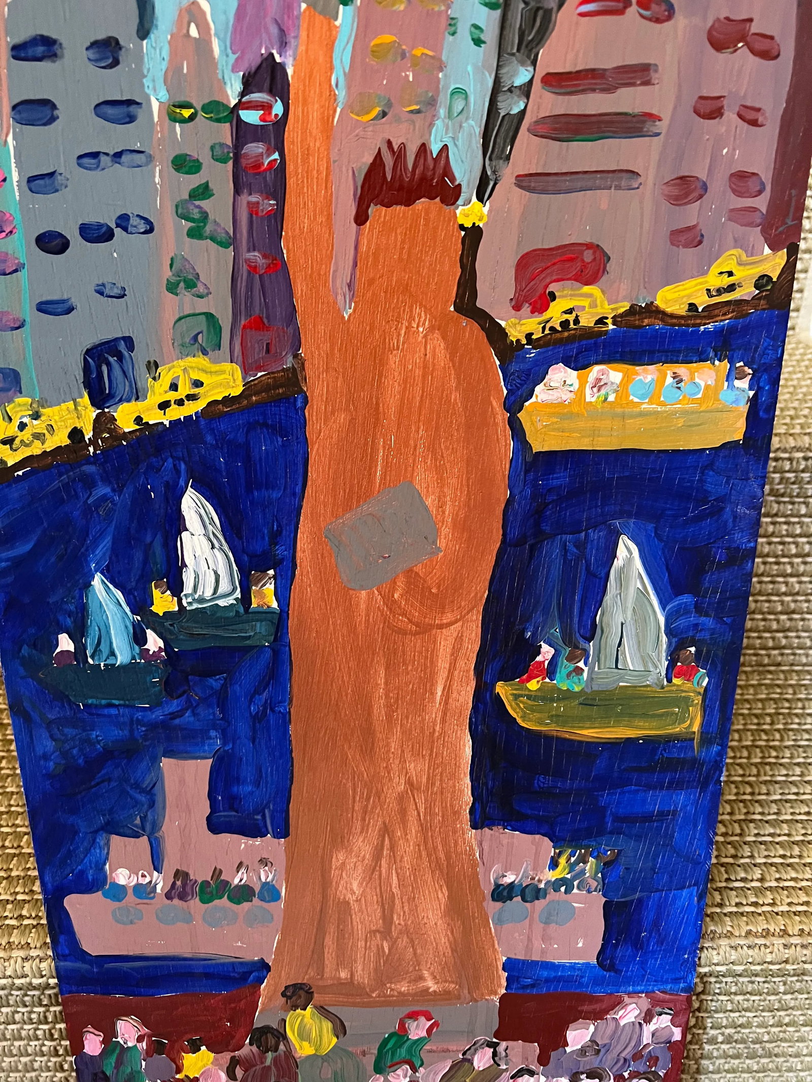 1993 Folk Art Portrait Painting of the Statue of Liberty by Woodie Long - 4