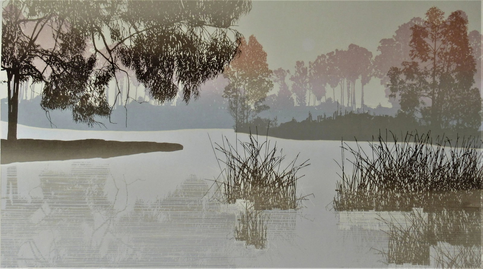 Virgil Trasher, East Cove, 1987: This artwork titled "East Cove" 1987 in an original color serigraph by American artist Virgil Trasher b.1943. It is hand signed, inscribed A.P and titled in pencil by the artist. The image size is 14