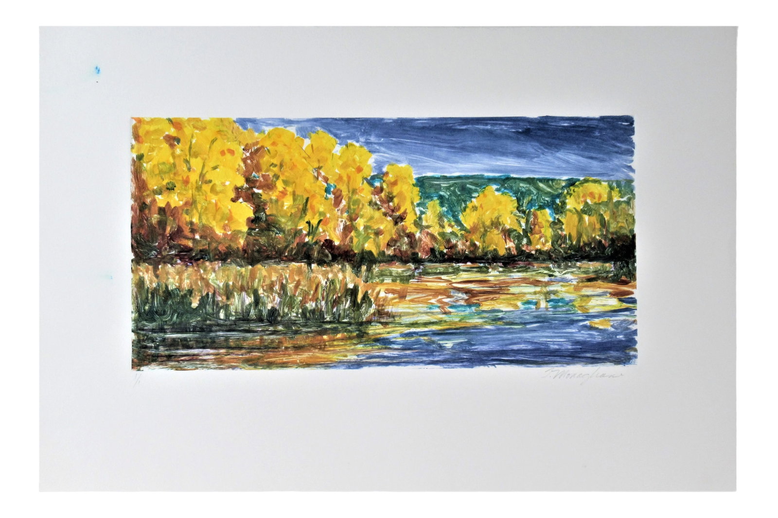 Thomas Monaghan, Landscape #I: This artwork "Landscape #I' c.2000 is an original color monotype by American artist Thomas (Tom) Monaghan, b. 1961. It is hand signed and numbered 1/1 in pencil by the artist. The image (plate mark) s