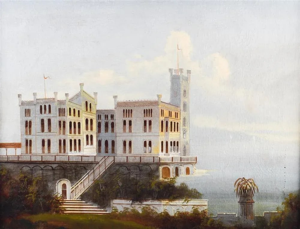 19th Century "Castle on a Lake" European School Oil Painting, Framed - 2