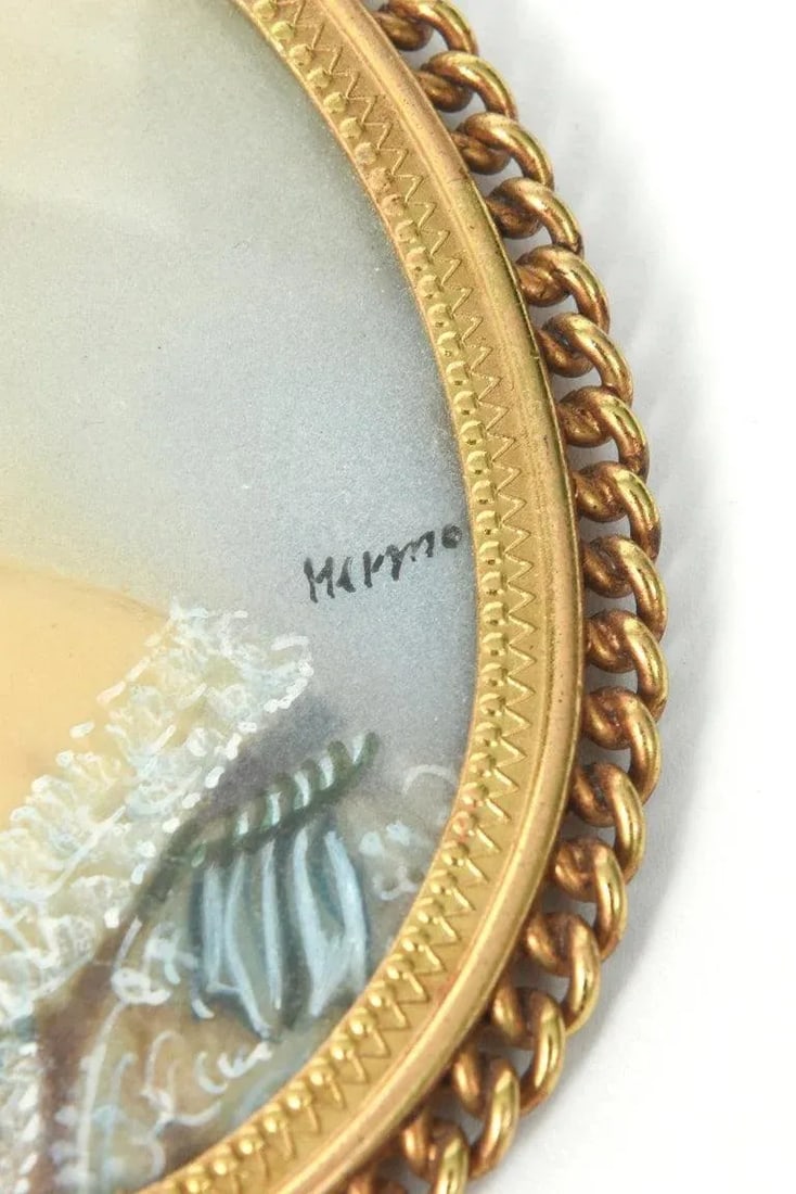 Antique Miniature Hand Painted Portrait Jeweled Nobel Woman Painting Gilt Frame - 7