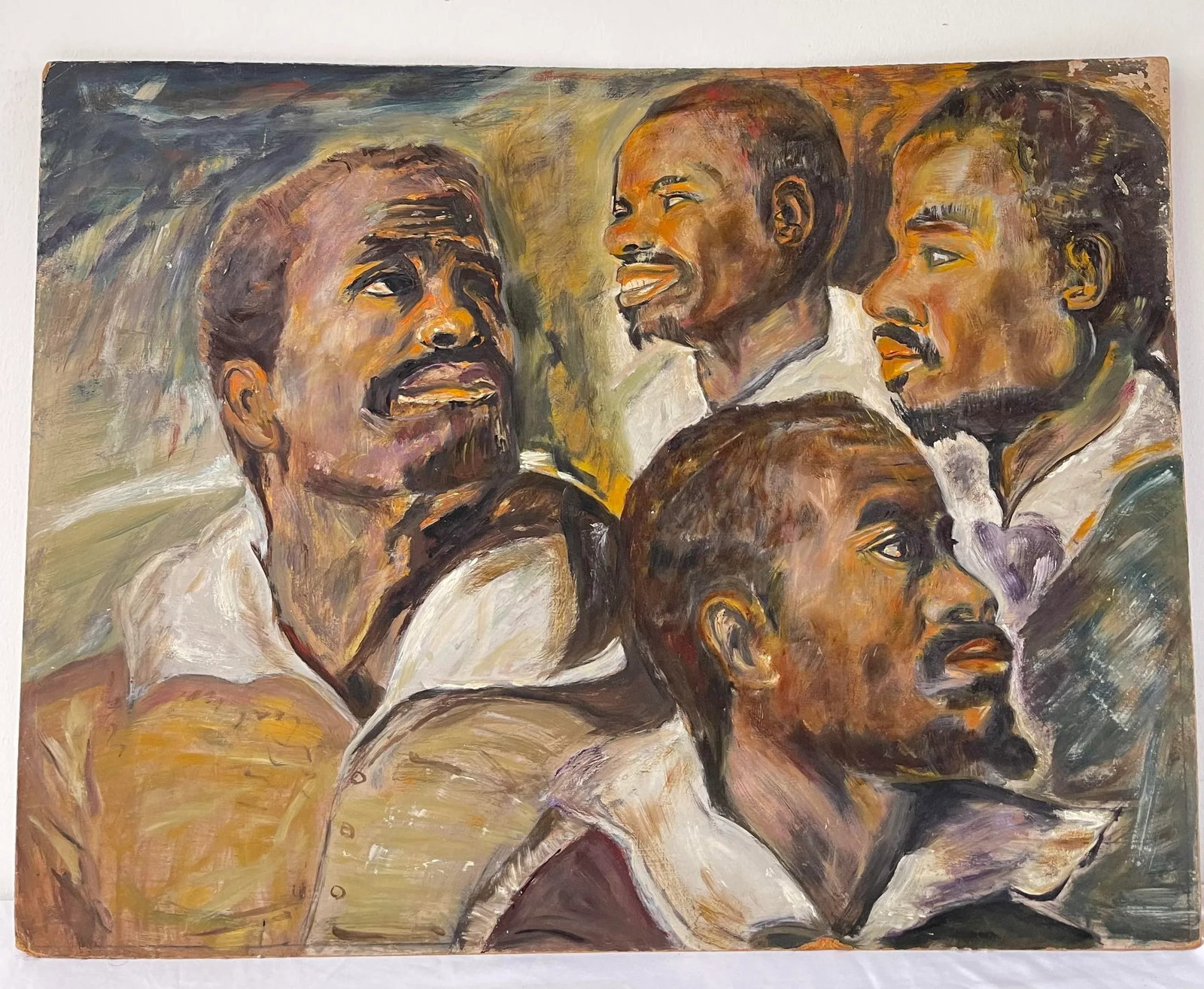 Mid 20th Century Expressionist Portrait Painting of Four African-American Men - 2