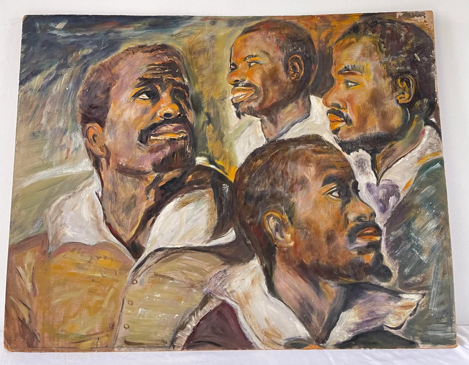Mid 20th Century Expressionist Portrait Painting of Four African-American Men - 6