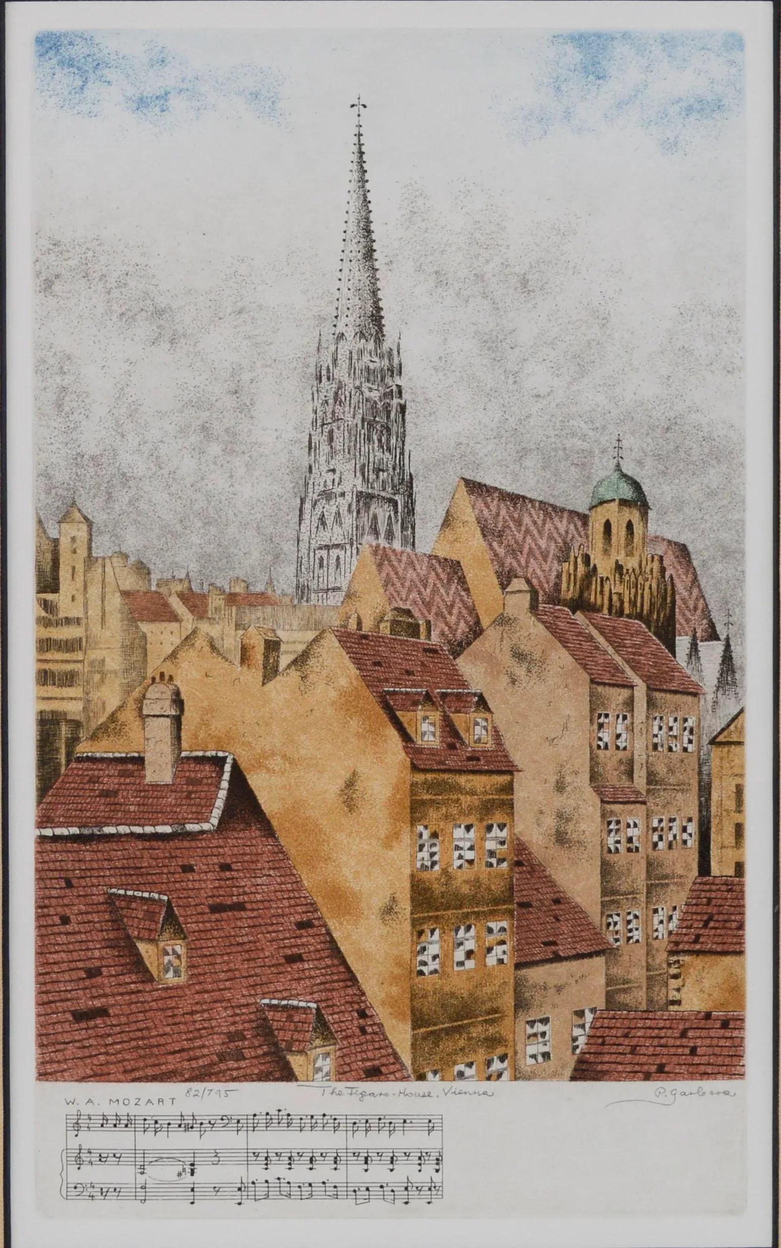 Mid 20th Century Mozart's Figaro House, Vienna Etching by Peter Garbera, Framed - 2