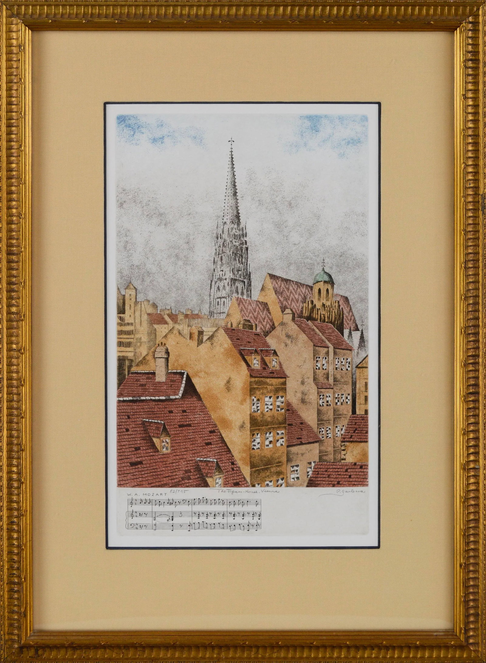 Mid 20th Century Mozart's Figaro House, Vienna Etching by Peter Garbera, Framed - 7