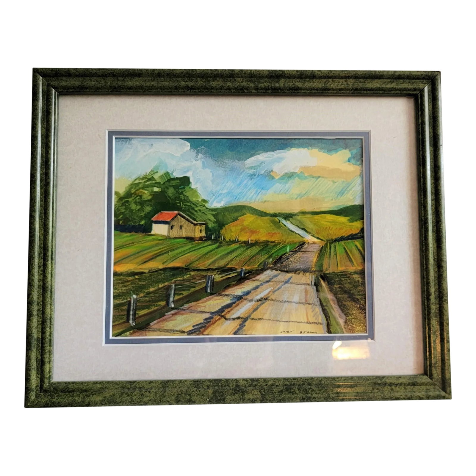 "Country Road" Contemporary Original Landscape Acrylic Painting by Curt Hitch, Framed: Orignal Acrylic Painting CURT HITCH (1935-2012) " COUNTRY ROAD " 12.5" by 15.5" (Framed) Signed By Artist Oregon Coast Artist Artist has attached a bio to the back of the painting. Framed & Matted