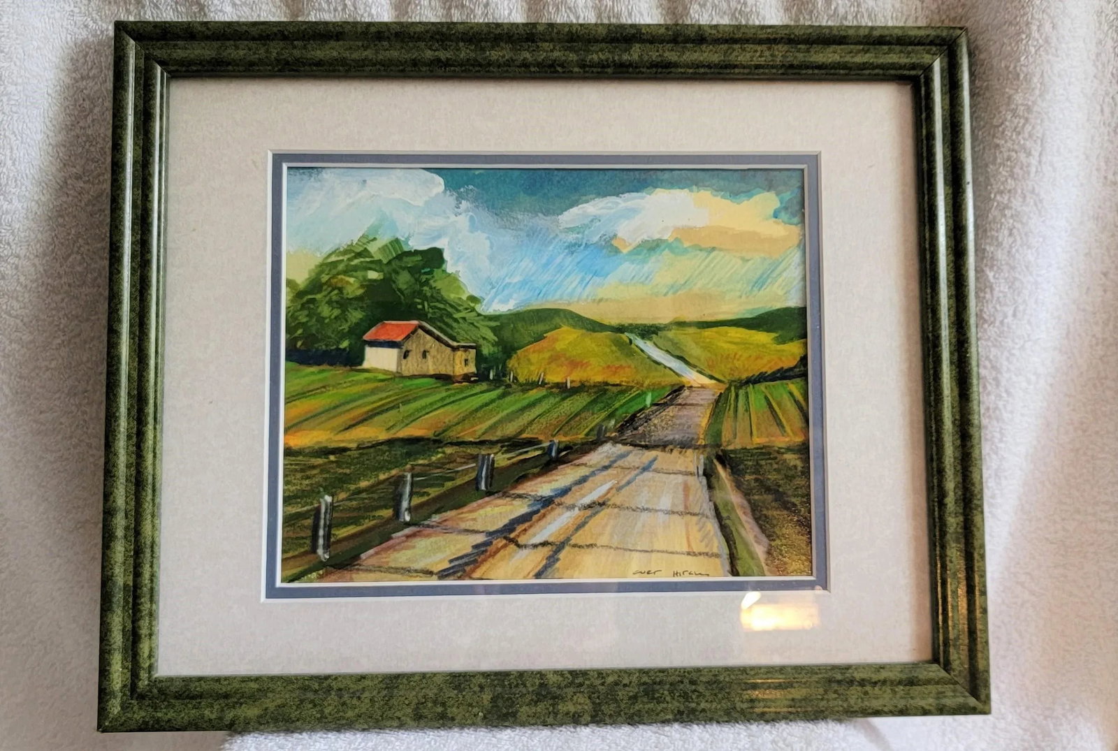 "Country Road" Contemporary Original Landscape Acrylic Painting by Curt Hitch, Framed - 8