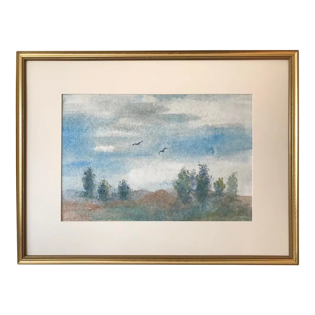 Vintage Original Impressionist Watercolor Landscape Painting Circa 1950: Original vintage American impressionist watercolor landscape. Unsigned circa 1950 presented matted and framed in a contemporary gallery frame. Overall size 19 x 15". Condition: Alterations: Original