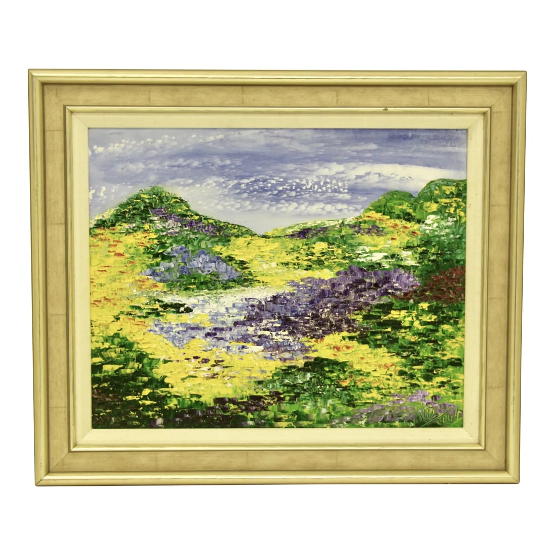 Colorful Contemporary Impasto Impressionist-Style Landscape Painting, Framed: Lovely, colorful Impressionist-style landscape painting. Paint is applied in a heavy impasto technique--lots of texture and just as in other paintings of this style, movement is implied by the