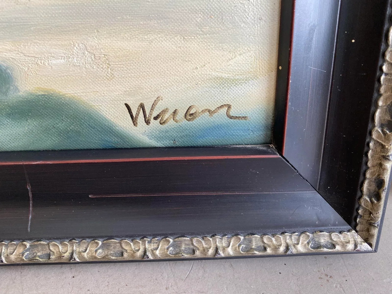 Vintage Surrealist Figurative Landscape Style Oil Painting, Framed - 2