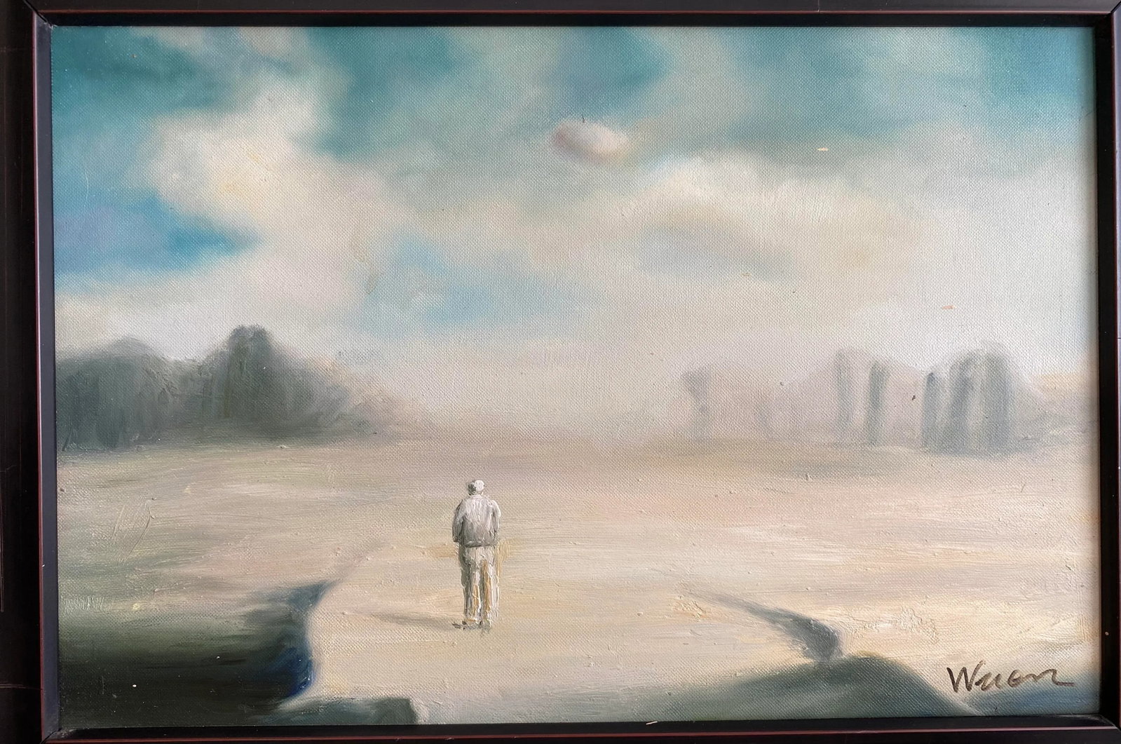Vintage Surrealist Figurative Landscape Style Oil Painting, Framed - 4