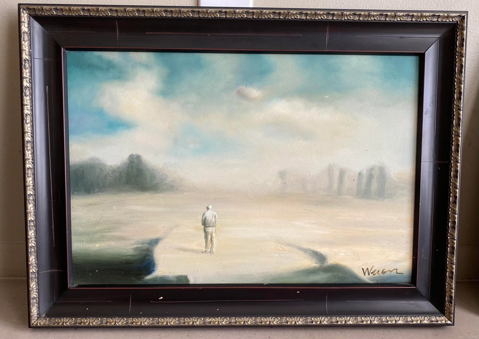 Vintage Surrealist Figurative Landscape Style Oil Painting, Framed - 7