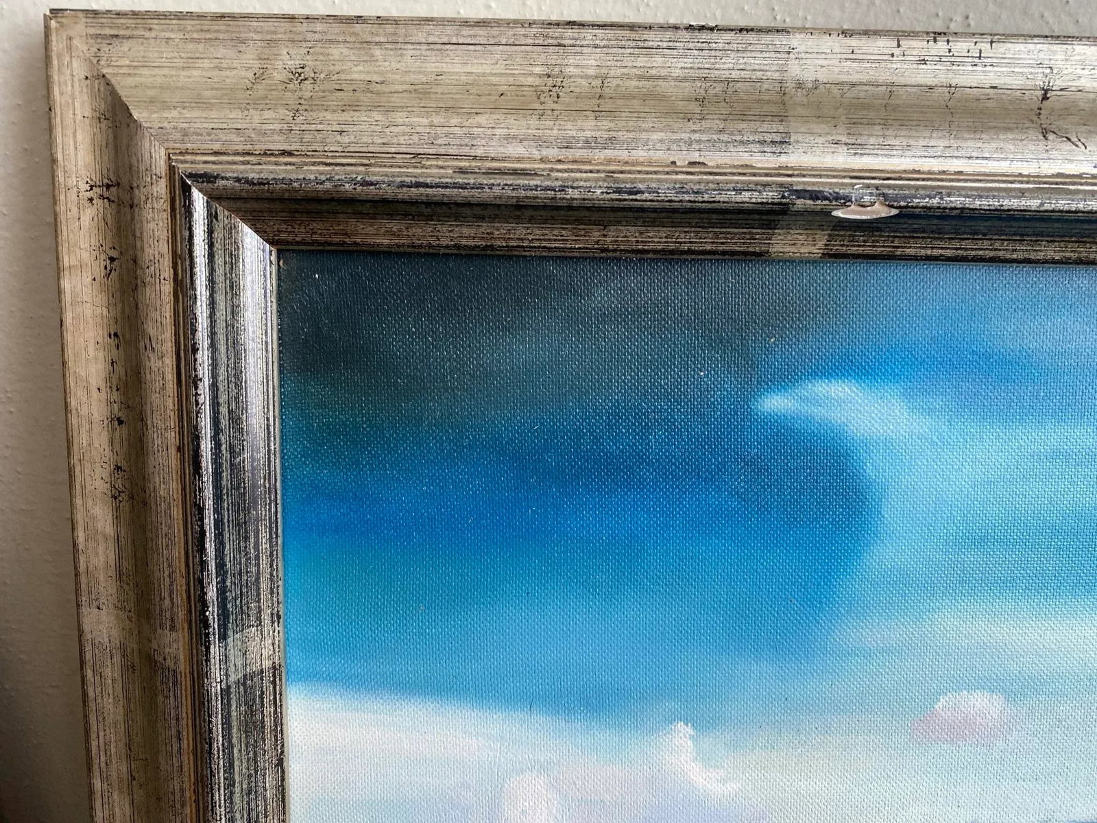 Vintage Surrealist Style Beach Scene Oil Painting, Framed - 5